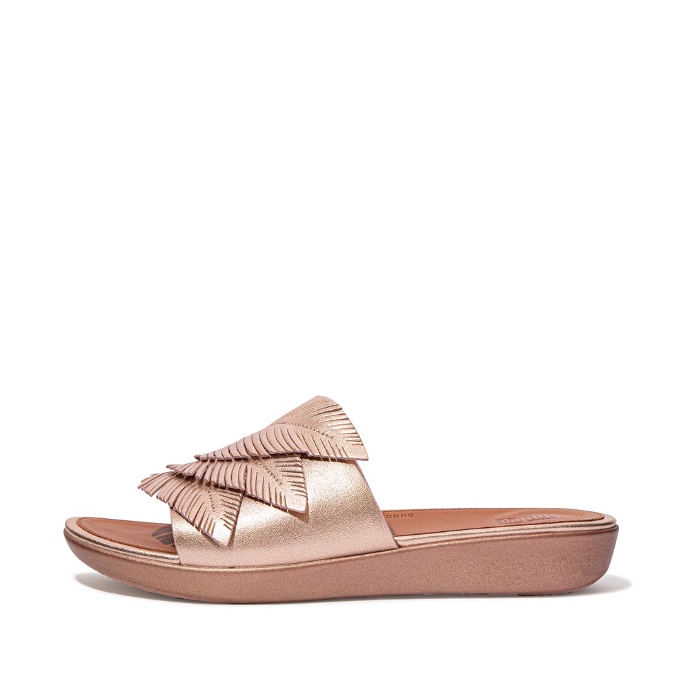 Fitflop Womens Slides Rose Gold - Sola Feather Metallic Leather - TF0623591